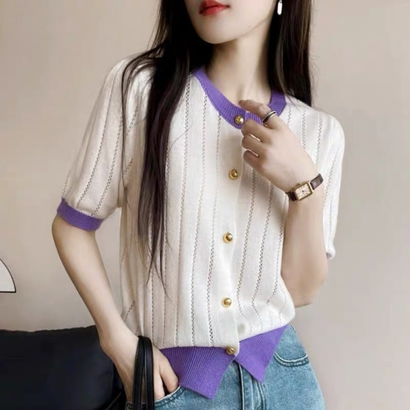 Chic Contrast Color Knitted Sweater – French Style for Lovers & Soulmates | same ANTHEM - White / L - Top