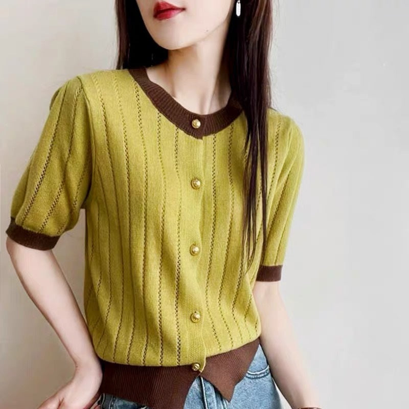 Chic Contrast Color Knitted Sweater – French Style for Lovers & Soulmates | same ANTHEM - Yellow / L - Top