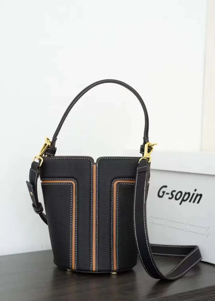 Chic Cowhide Tote Shoulder Bag | Timeless French Style | same ANTHEM - Black / 19x19x13cm - Bag