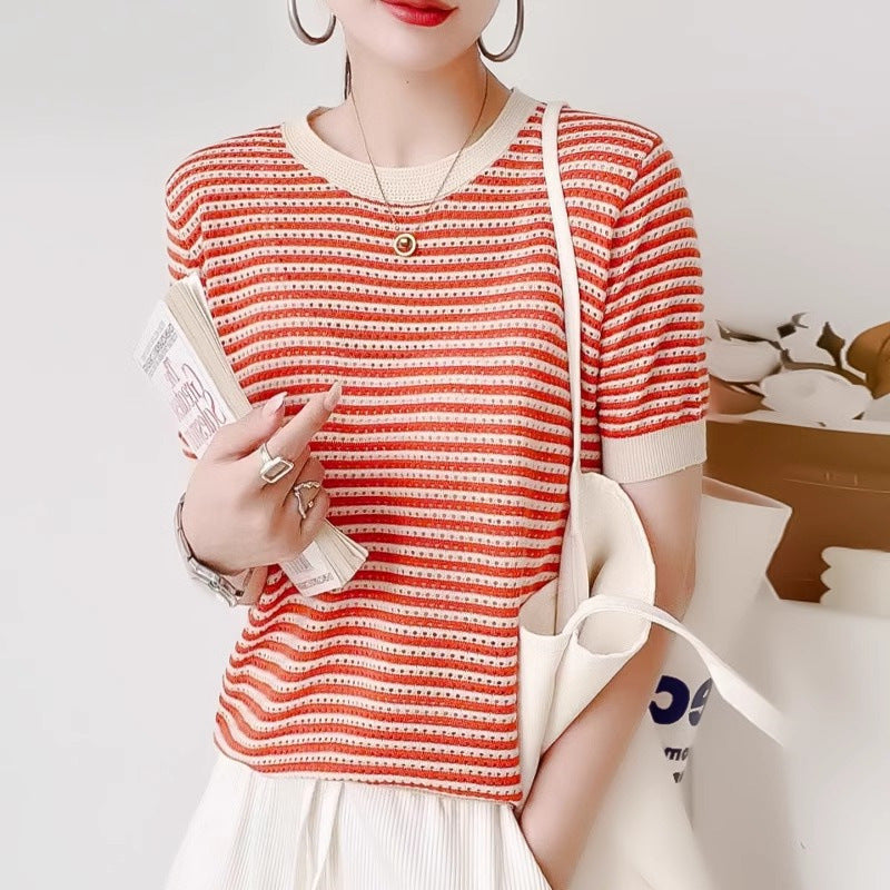 Chic French Knitwear Pullover – Loose Elegant Mid Sleeve Top for Lovers & Soulmates | same ANTHEM - Red / Free Size
