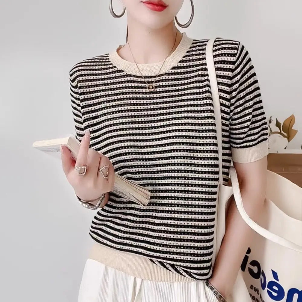 Chic French Knitwear Pullover – Loose Elegant Mid Sleeve Top for Lovers & Soulmates | same ANTHEM - Black / Free Size