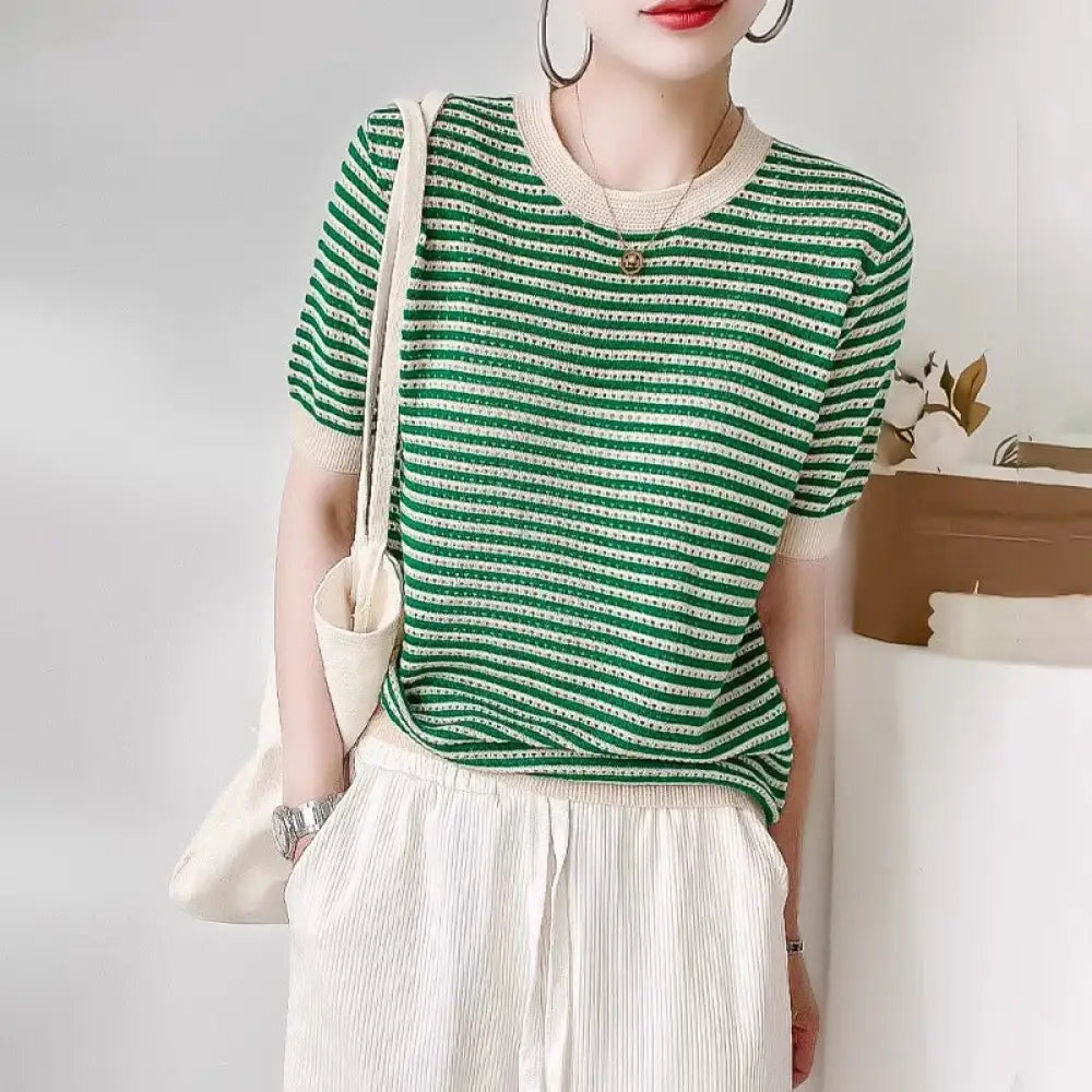 Chic French Knitwear Pullover – Loose Elegant Mid Sleeve Top for Lovers & Soulmates | same ANTHEM - Green / Free Size