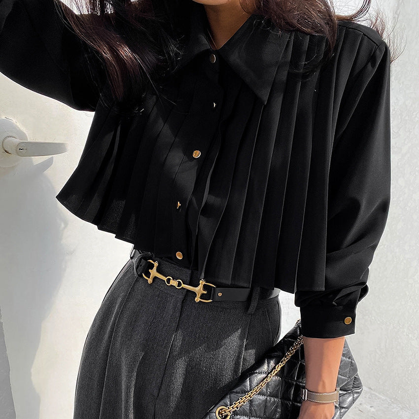 Chic French Pleated White Shirt – same ANTHEM | Classic Business Romance for Soulmates