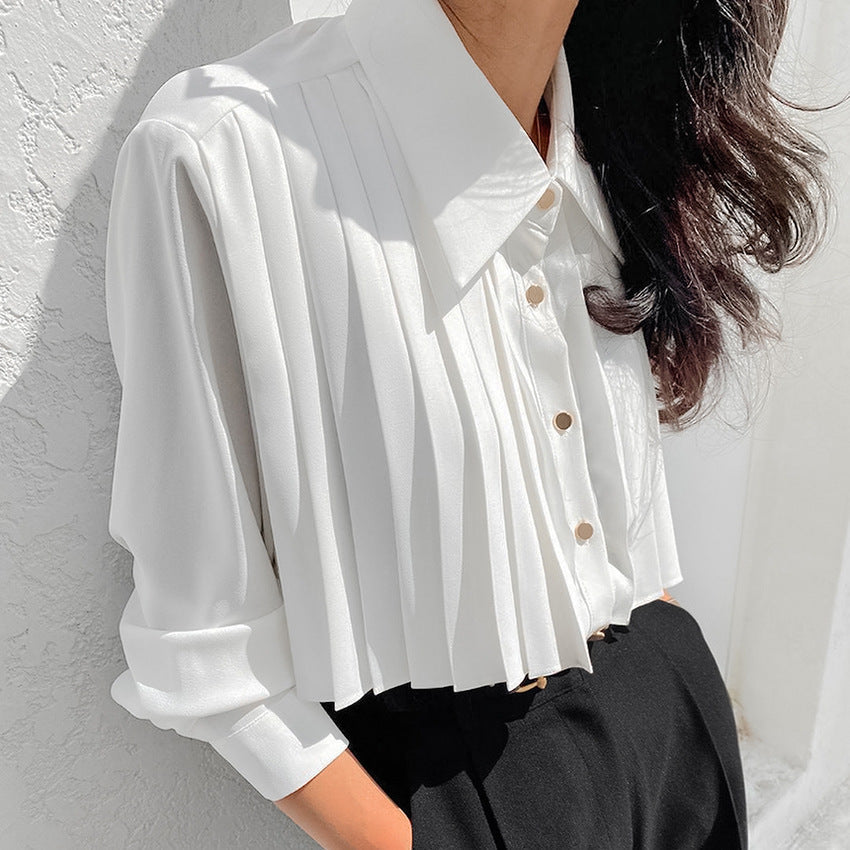 Chic French Pleated White Shirt – same ANTHEM | Classic Business Romance for Soulmates