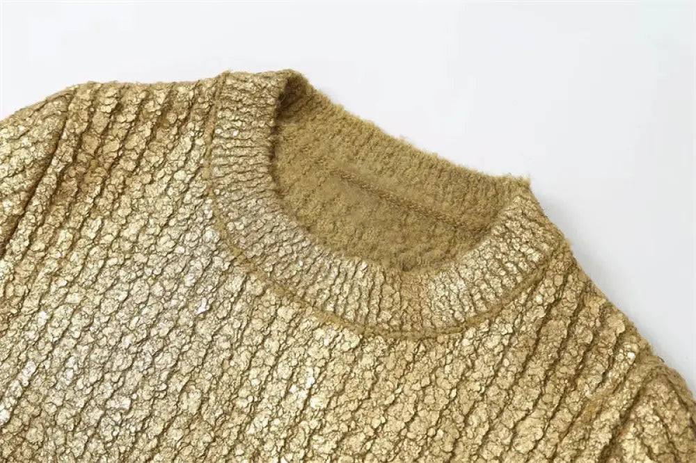 Chic Gold Crack Knit Sweater – same ANTHEM.
