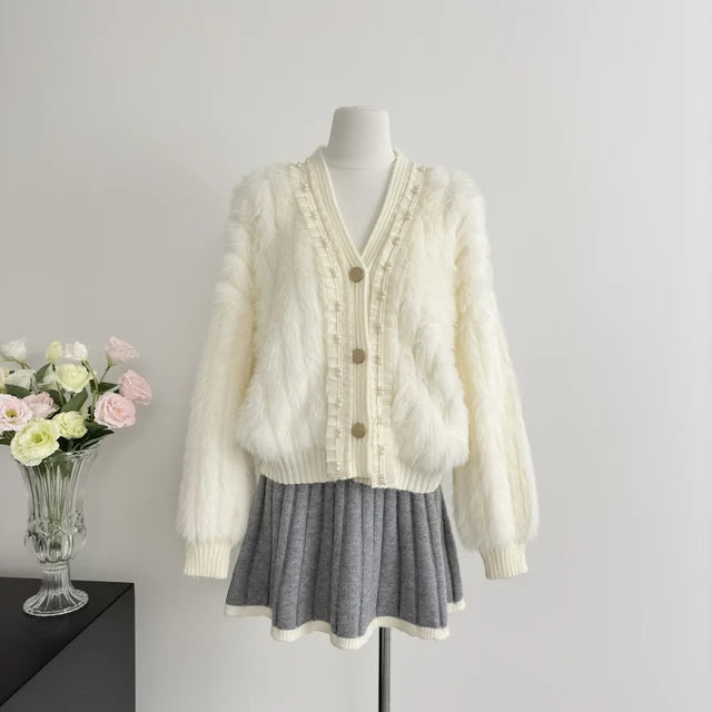 Chic Knitted French Cardigan – same ANTHEM | Dreamy Romantic Soulmate Style - WHITE / One Size