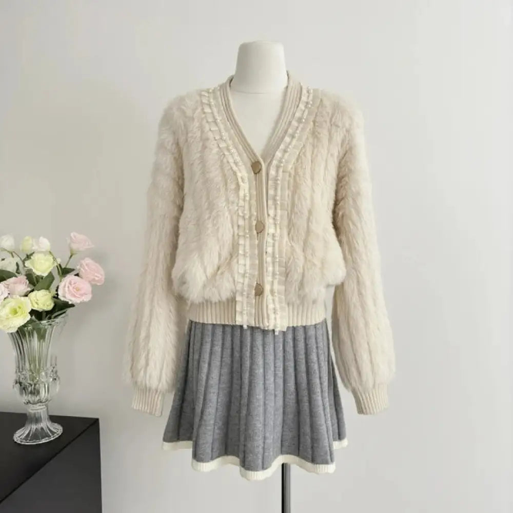 Chic Knitted French Cardigan – same ANTHEM | Dreamy Romantic Soulmate Style - APRICOT / One Size
