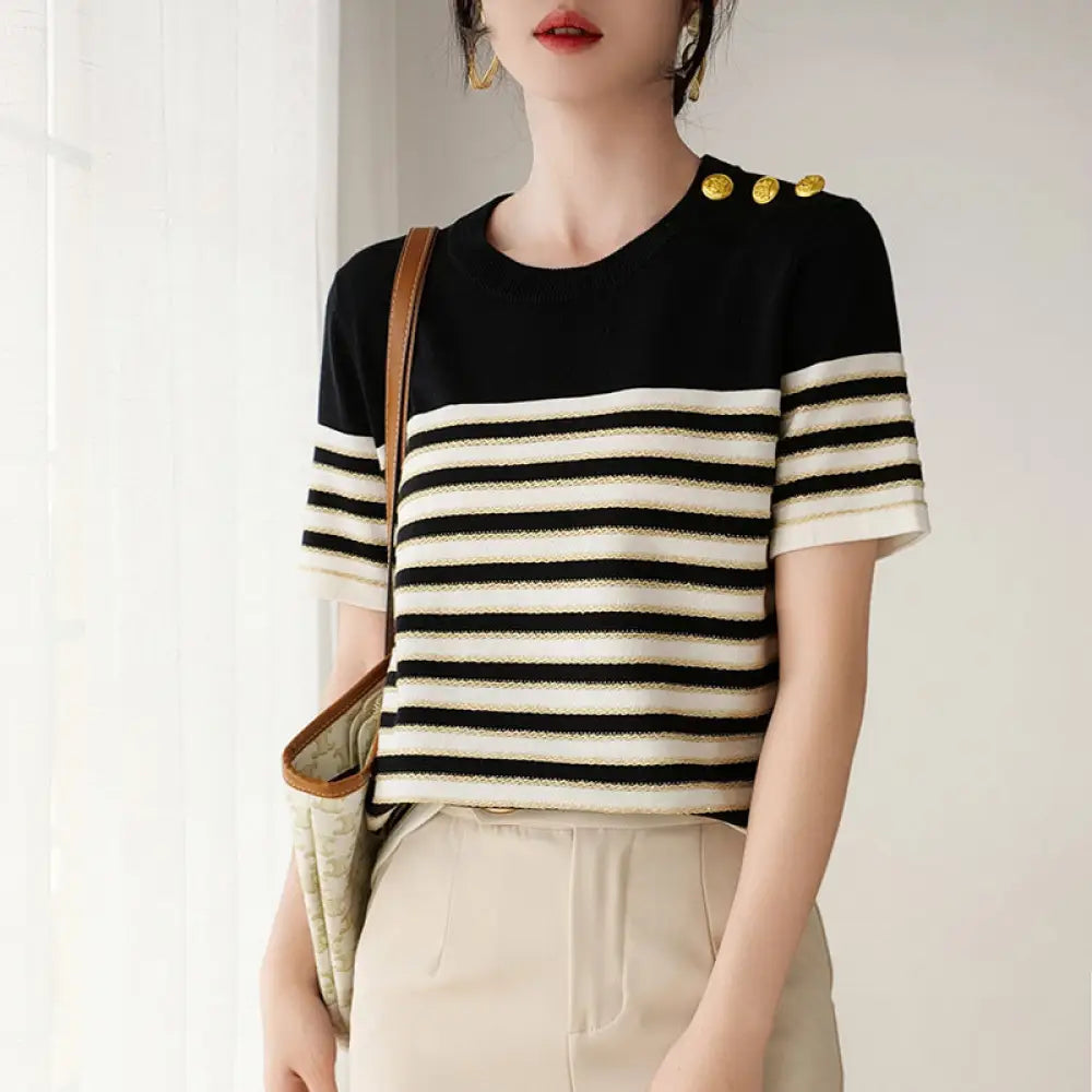Chic Knitted Striped T-shirt – French Style for Lovers & Soulmates | same ANTHEM - Top