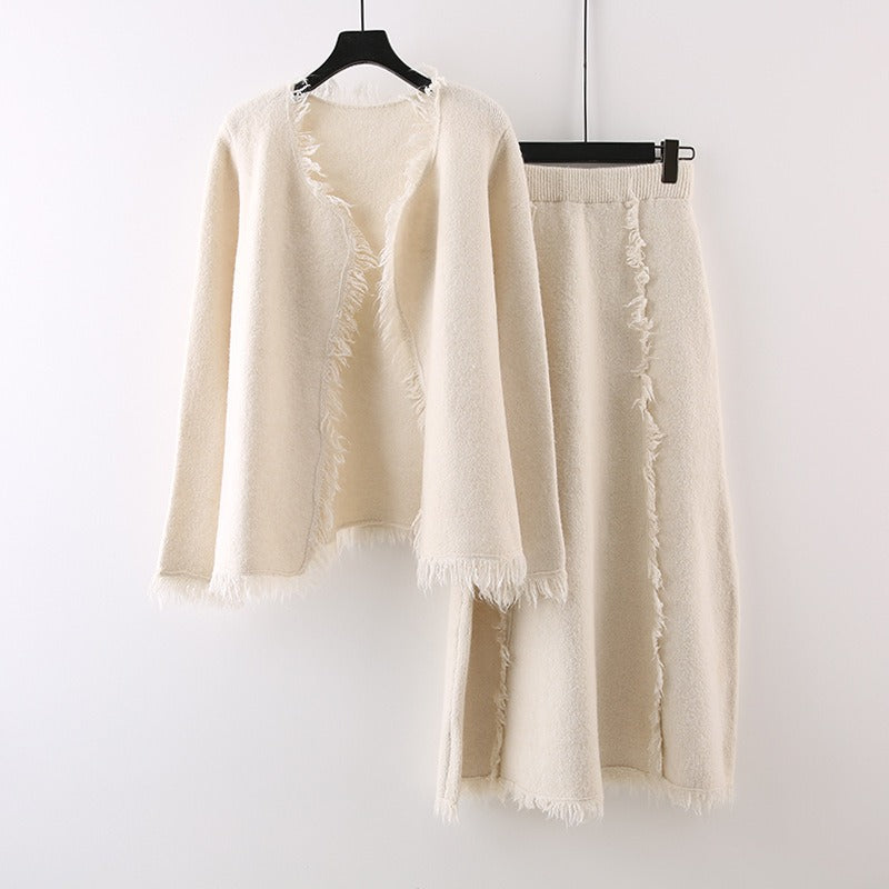 Chic Knitted Two-Piece Skirt Set – same ANTHEM - beige / one size