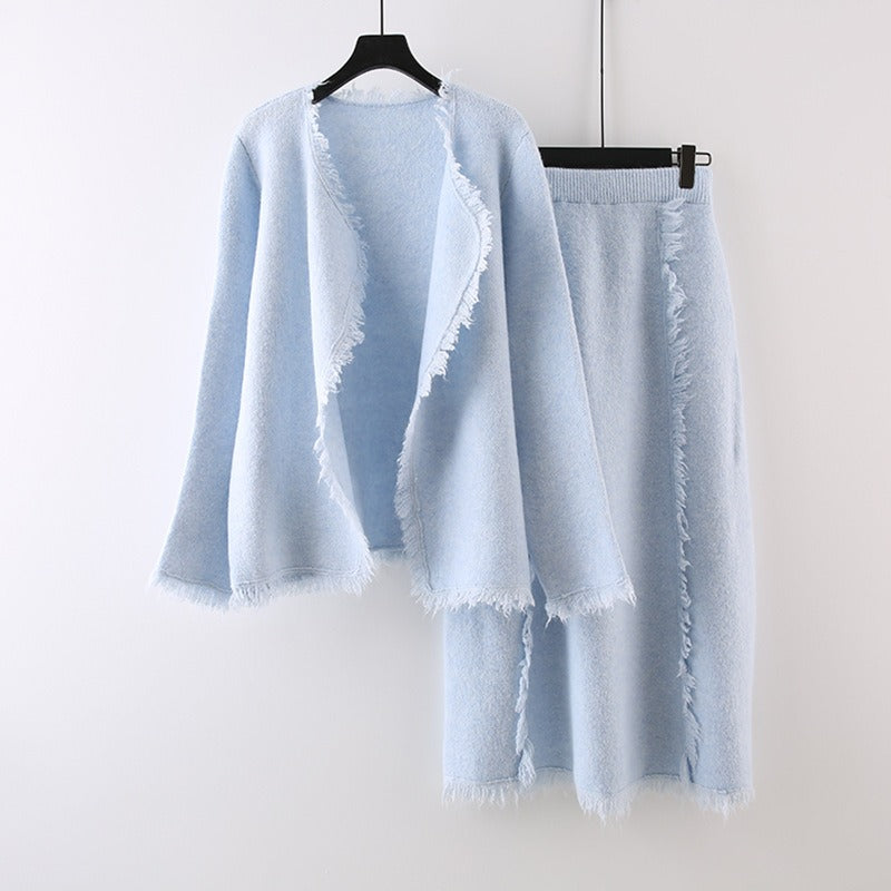 Chic Knitted Two-Piece Skirt Set – same ANTHEM - Light Blue / one size