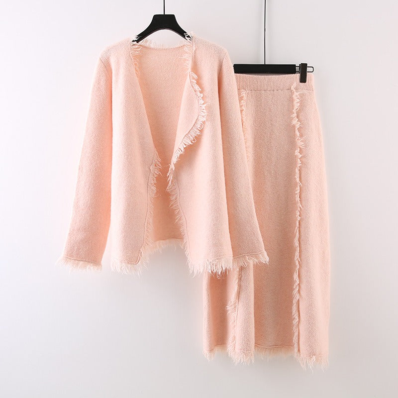 Chic Knitted Two-Piece Skirt Set – same ANTHEM - pink / one size