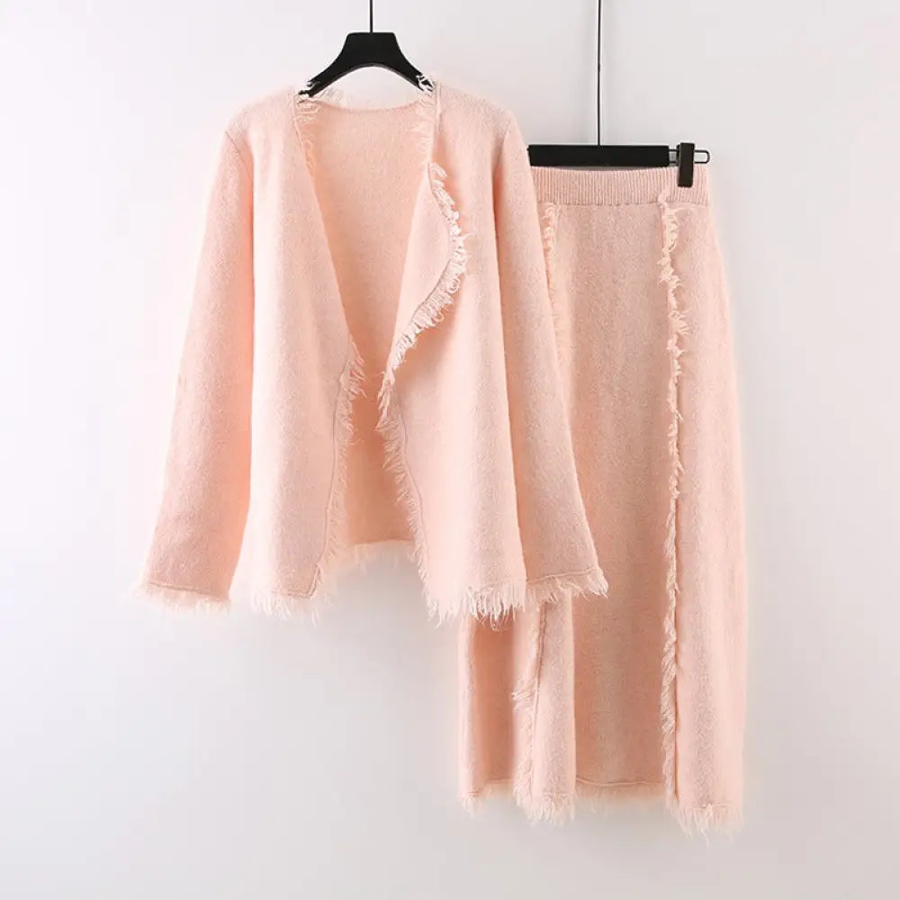 Chic Knitted Two-Piece Skirt Set – same ANTHEM - pink / one size