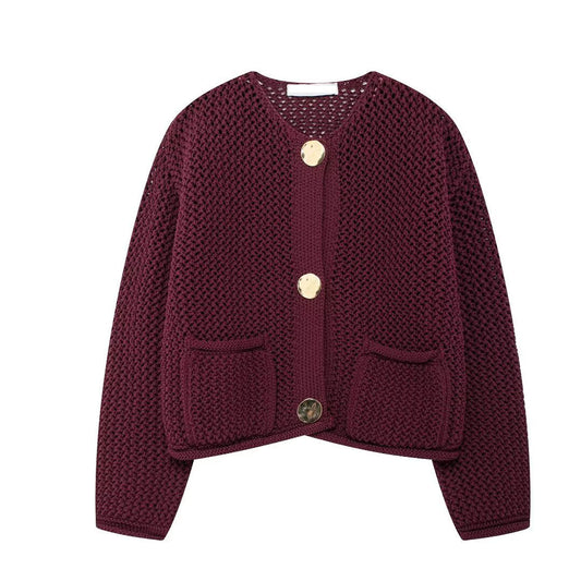 Chic Metal Button Knit Cardigan | same ANTHEM - wine red / S