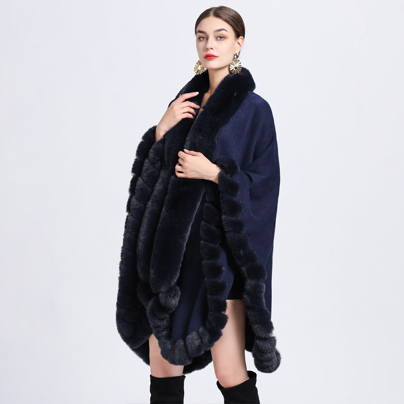 Chic Oversized Fur Collar Cardigan | same ANTHEM Jackets - Navy Blue / Free Size - Jacket