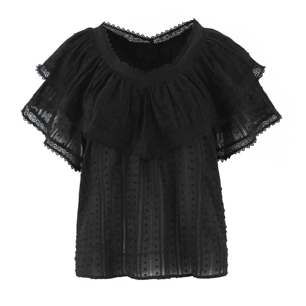 Chic Romantic Lace Loose Top Women | Elegant Everyday Streetwear | same ANTHEM. - Black / S