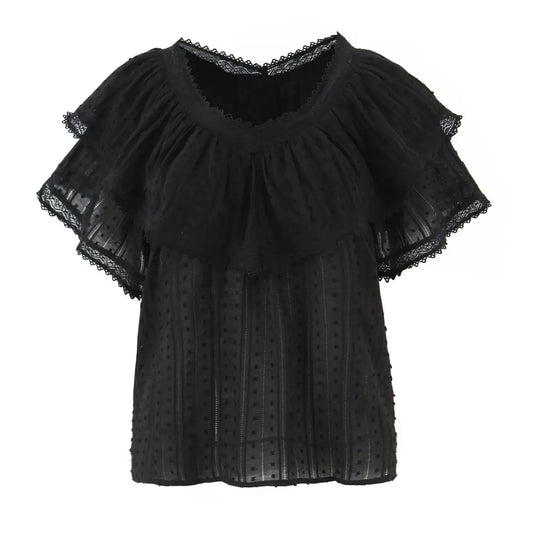 Chic Romantic Lace Loose Top Women | Elegant Everyday Streetwear | same ANTHEM. - Black / S