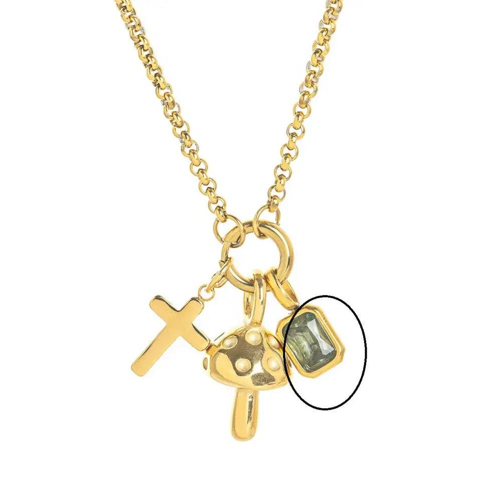 Chic Stainless Steel Cross & Mushroom Pendant Zircon Necklace | Boho Romantic Jewelry | same ANTHEM - Zircon Necklace