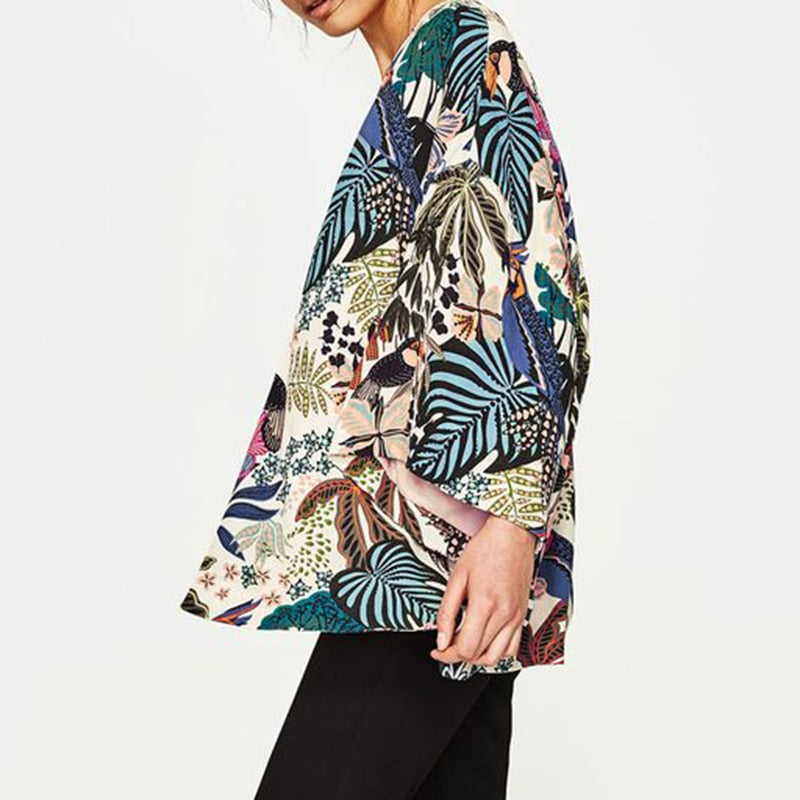 Chiffon Kimono Beach Cardigan – Bird & Leaf Print | same ANTHEM