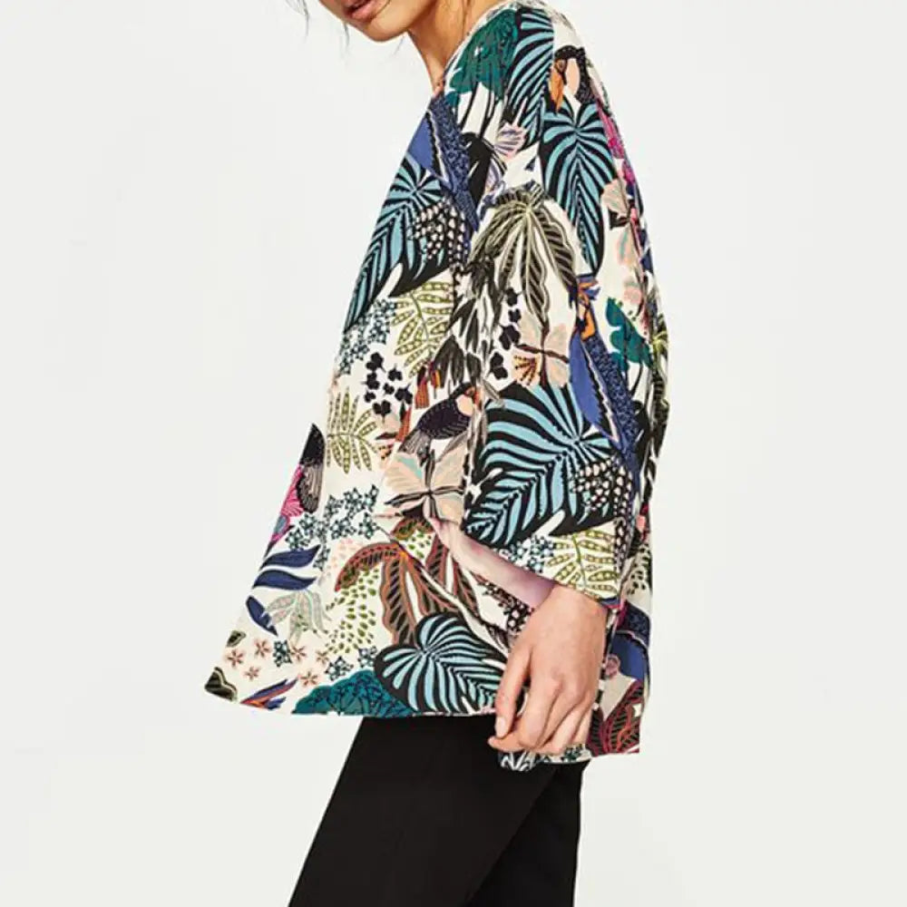 Chiffon Kimono Beach Cardigan – Bird & Leaf Print | same ANTHEM