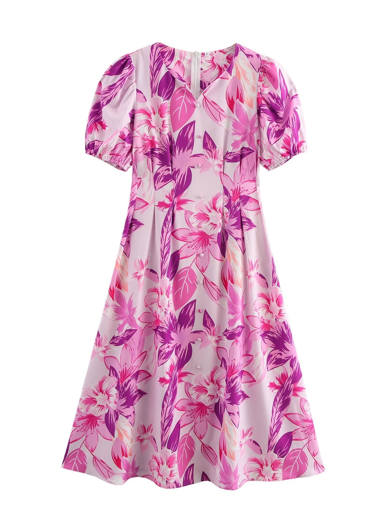 Cinched Waist Stretch Print Dress – Romantic Everyday Streetwear | same ANTHEM - violet / S