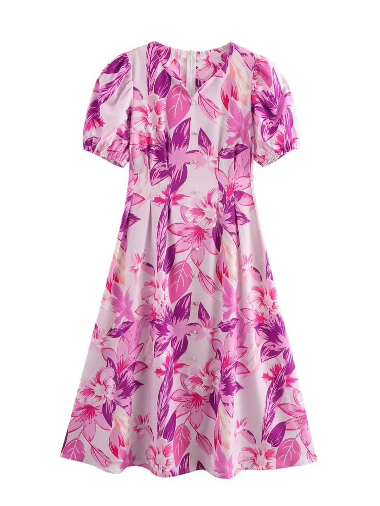 Cinched Waist Stretch Print Dress – Romantic Everyday Streetwear | same ANTHEM - violet / S