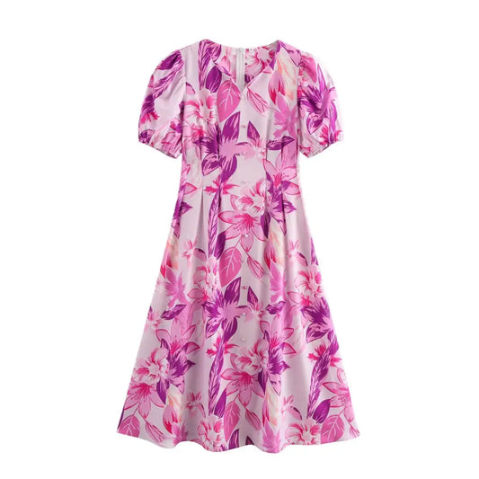 Cinched Waist Stretch Print Dress – Romantic Everyday Streetwear | same ANTHEM