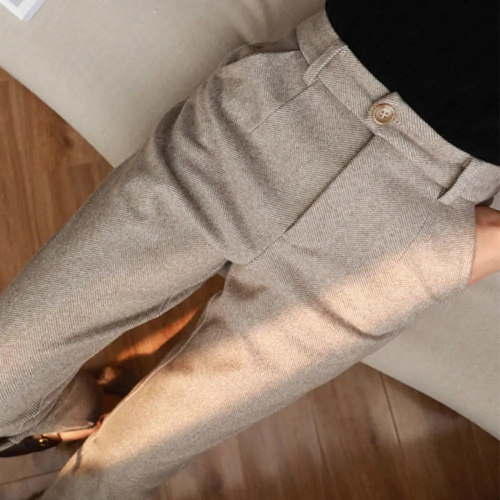Women’s Solid Color Wool-Like Tapered Trousers Classic Ankle-Length Pants For Office And Formal Wear - Pants