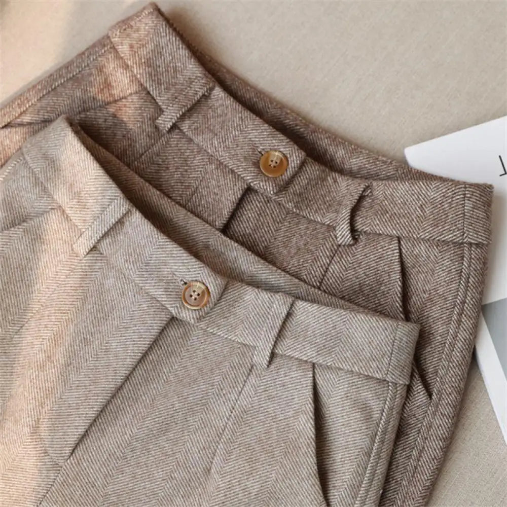 Women’s Solid Color Wool-Like Tapered Trousers Classic Ankle-Length Pants For Office And Formal Wear - Pants
