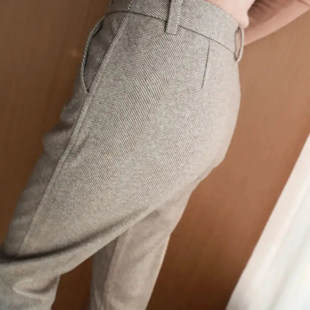Women’s Solid Color Wool-Like Tapered Trousers Classic Ankle-Length Pants For Office And Formal Wear - Pants