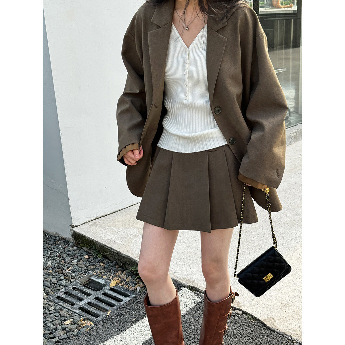 Classic Chic Cuff Blazer & Pleated Skirt Set | same ANTHEM