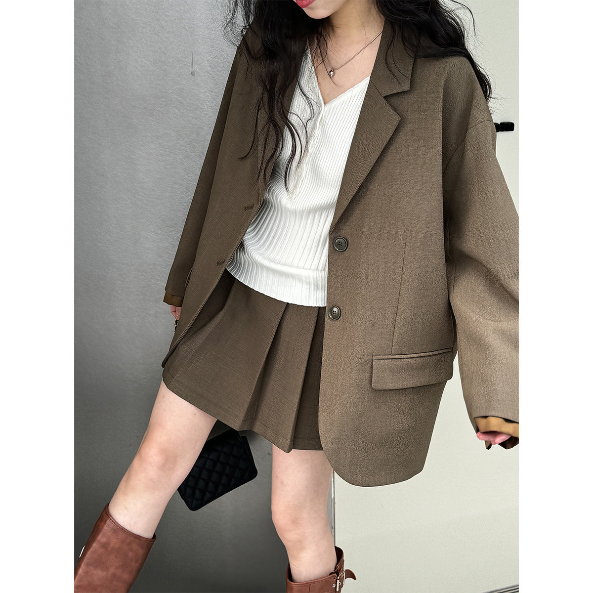 Classic Chic Cuff Blazer & Pleated Skirt Set | same ANTHEM