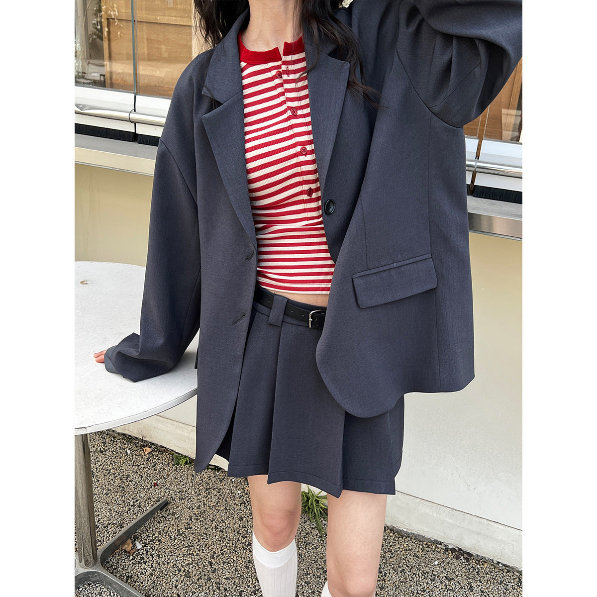 Classic Chic Cuff Blazer & Pleated Skirt Set | same ANTHEM