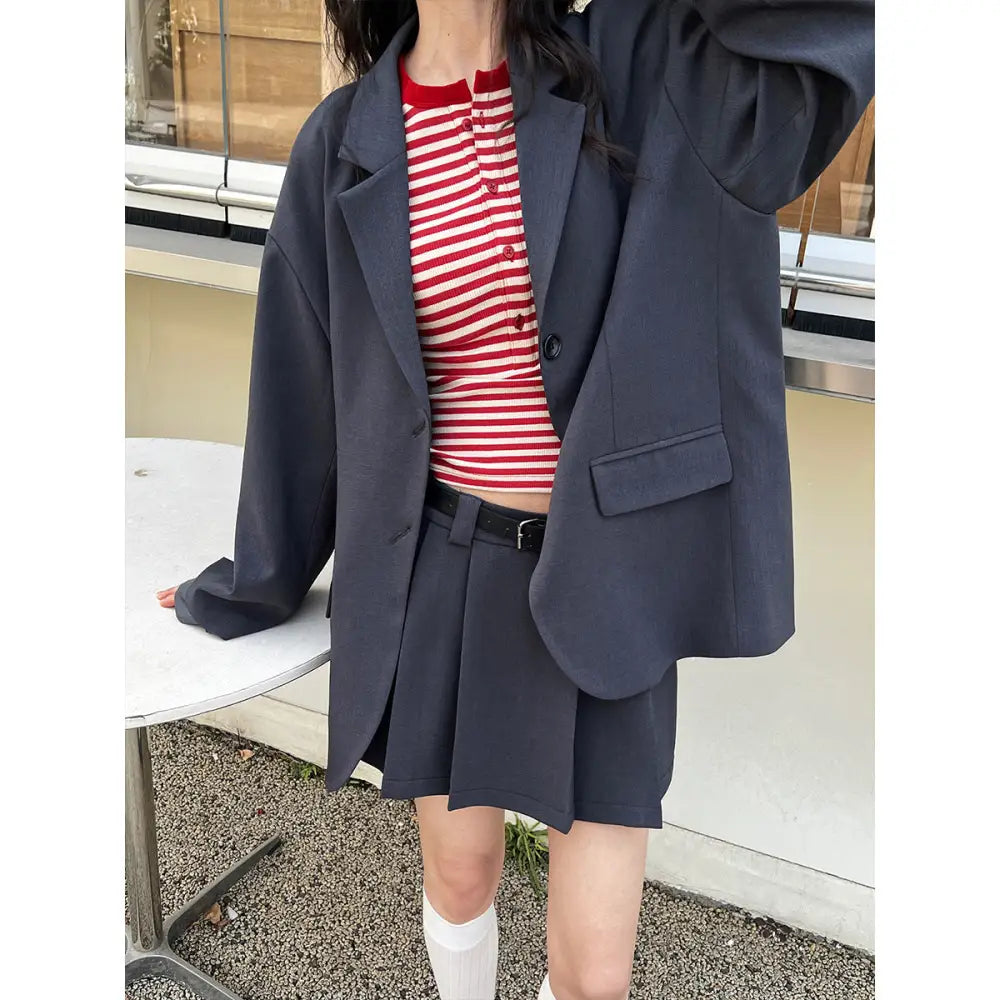 Classic Chic Cuff Blazer & Pleated Skirt Set | same ANTHEM