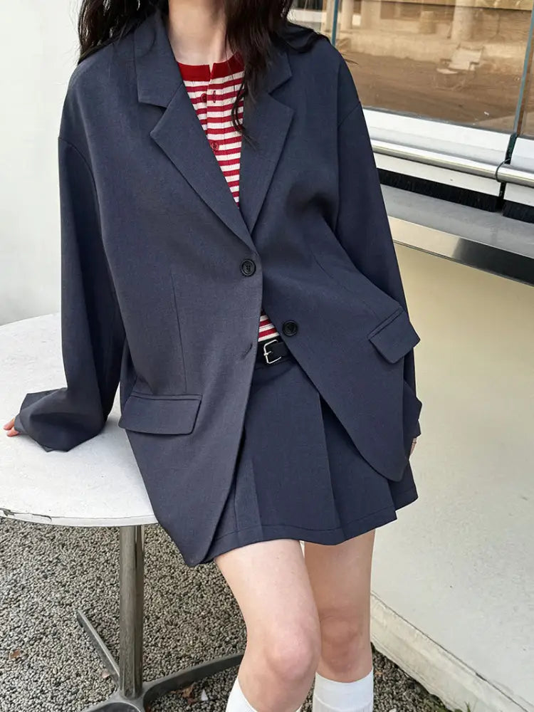 Classic Chic Cuff Blazer & Pleated Skirt Set | same ANTHEM - gray / M