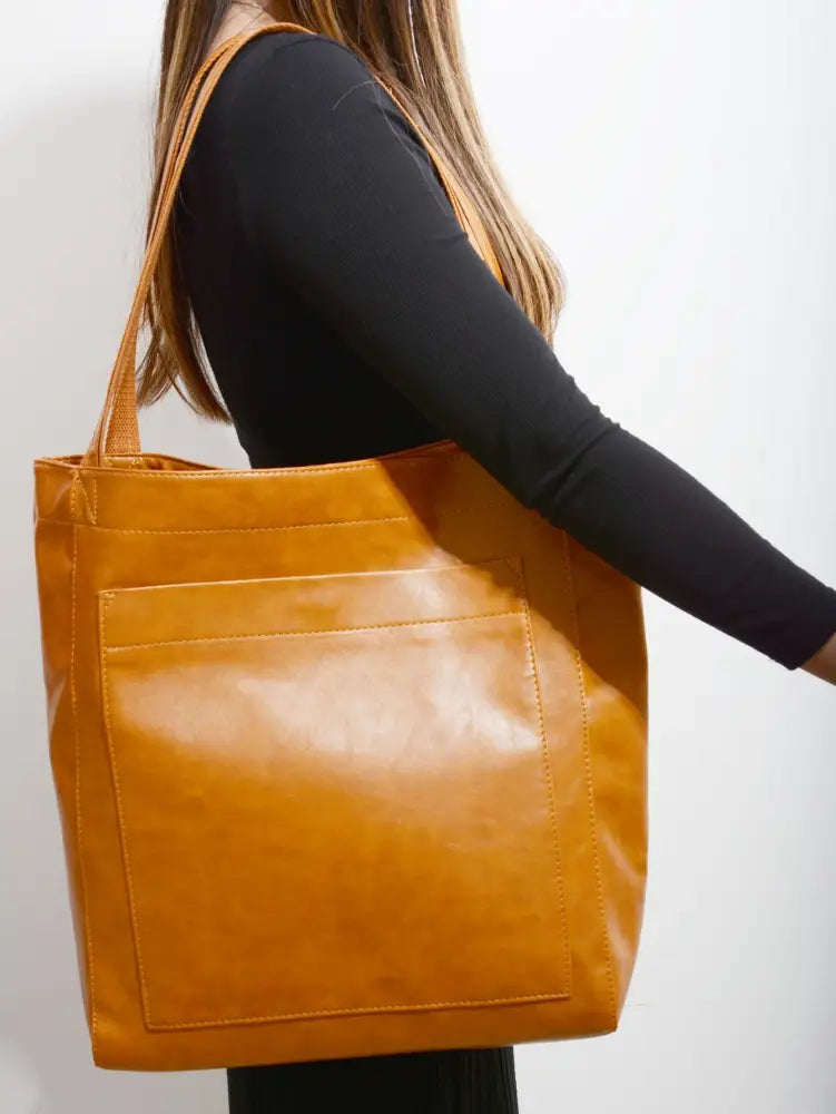 Classic Chic Soft PU Leather Tote – same ANTHEM | Made for Lovers & Soulmates - yellow