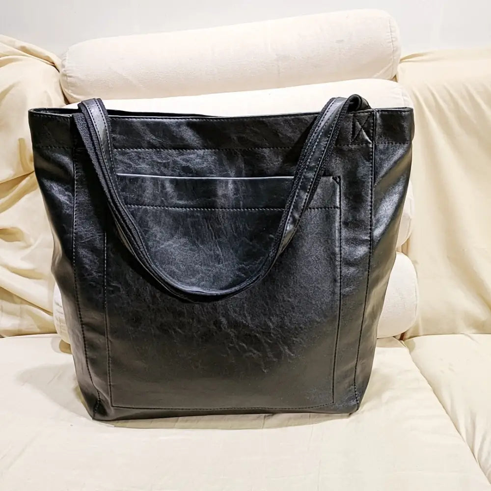 Classic Chic Soft PU Leather Tote – same ANTHEM | Made for Lovers & Soulmates - black