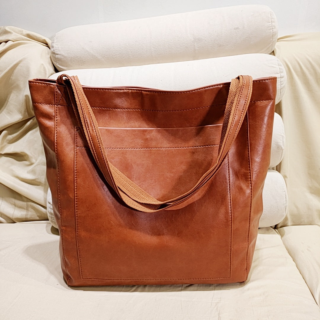 Classic Chic Soft PU Leather Tote – same ANTHEM | Made for Lovers & Soulmates - brown