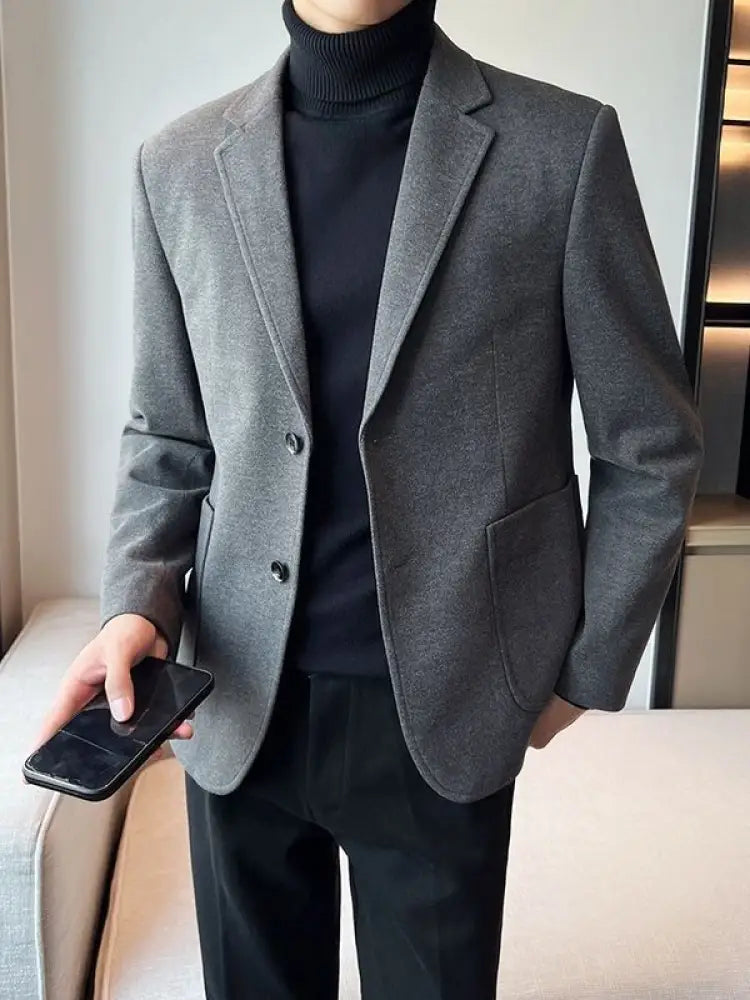 Classic Lightly Mature Woolen Blazer | Elegant Business & Dinner Suit Jacket | same ANTHEM - Gray / L