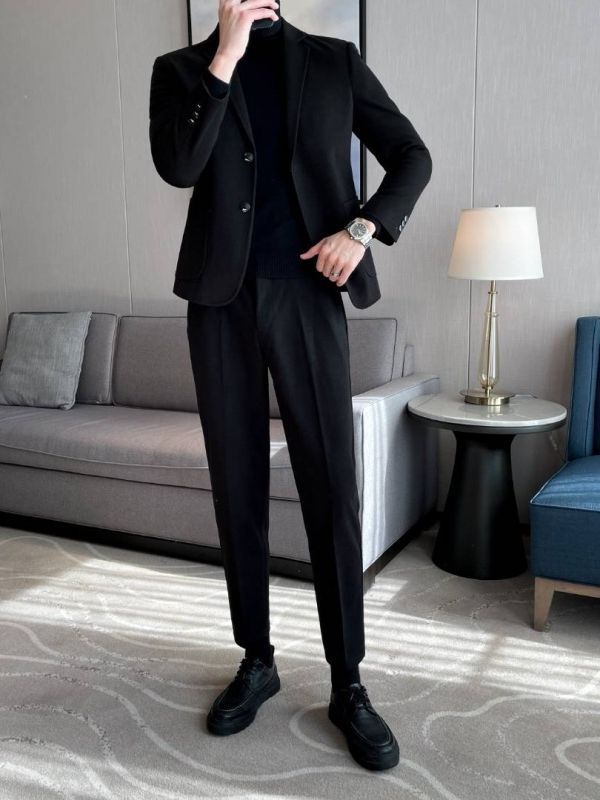 Classic Lightly Mature Woolen Blazer | Elegant Business & Dinner Suit Jacket | same ANTHEM - Black / M