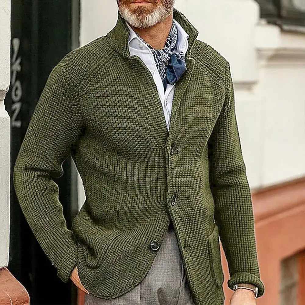Classic Men’s Sweater Cardigan | Business Casual | same ANTHEM. - Military Green / S