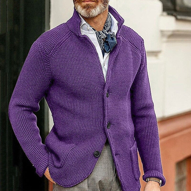 Classic Men’s Sweater Cardigan | Business Casual | same ANTHEM. - Purple / S