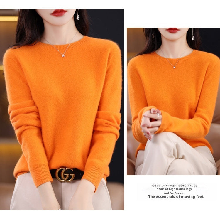 Classic Pure Wool Crew Neck Sweater – Elegant Everyday Pullover for Lovers & Soulmates | same ANTHEM - Emma Orange / L
