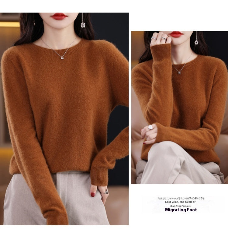 Classic Pure Wool Crew Neck Sweater – Elegant Everyday Pullover for Lovers & Soulmates | same ANTHEM - Caramel / L