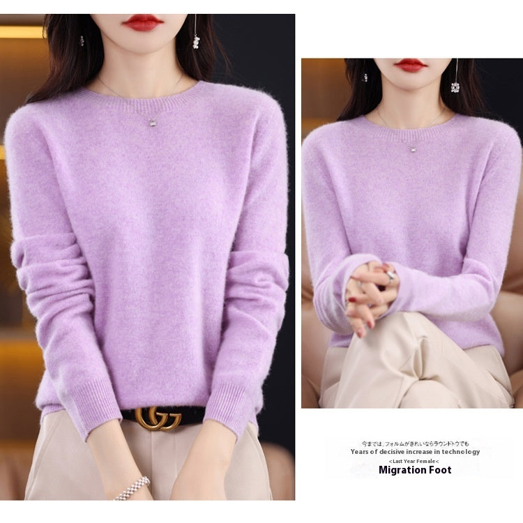 Classic Pure Wool Crew Neck Sweater – Elegant Everyday Pullover for Lovers & Soulmates | same ANTHEM - Light Purple / L