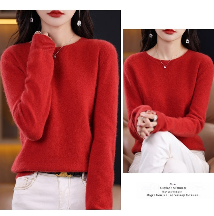 Classic Pure Wool Crew Neck Sweater – Elegant Everyday Pullover for Lovers & Soulmates | same ANTHEM - Cherry Red / L