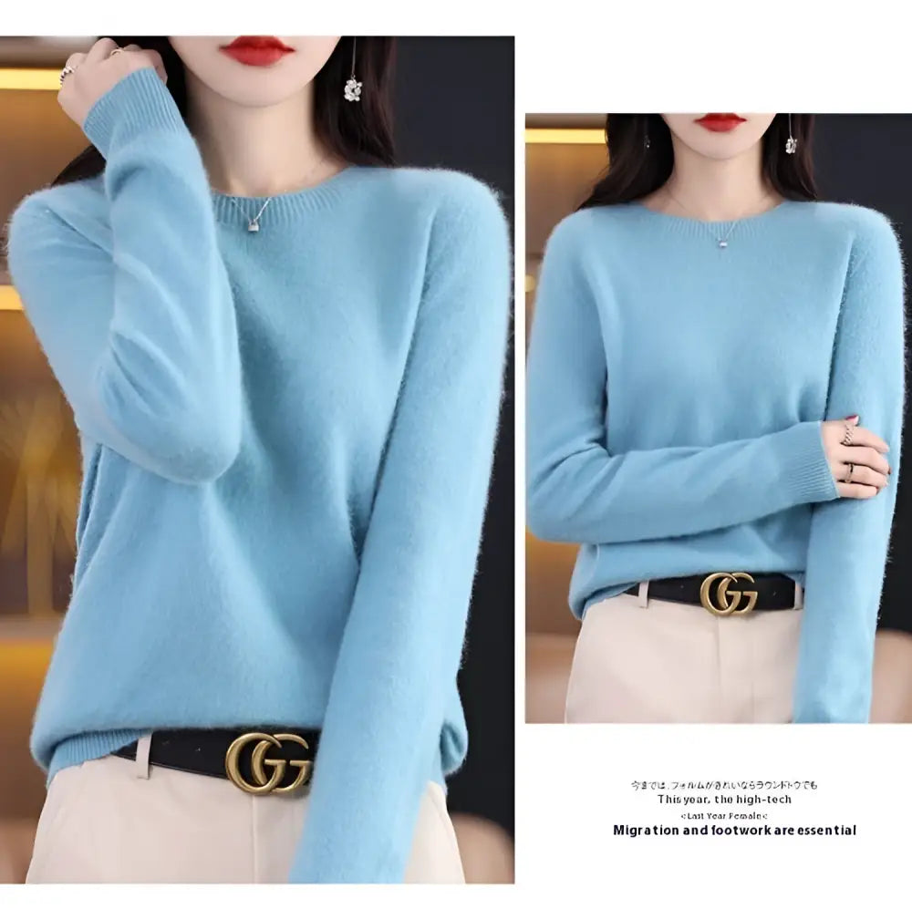 Classic Pure Wool Crew Neck Sweater – Elegant Everyday Pullover for Lovers & Soulmates | same ANTHEM - Lake Blue / L