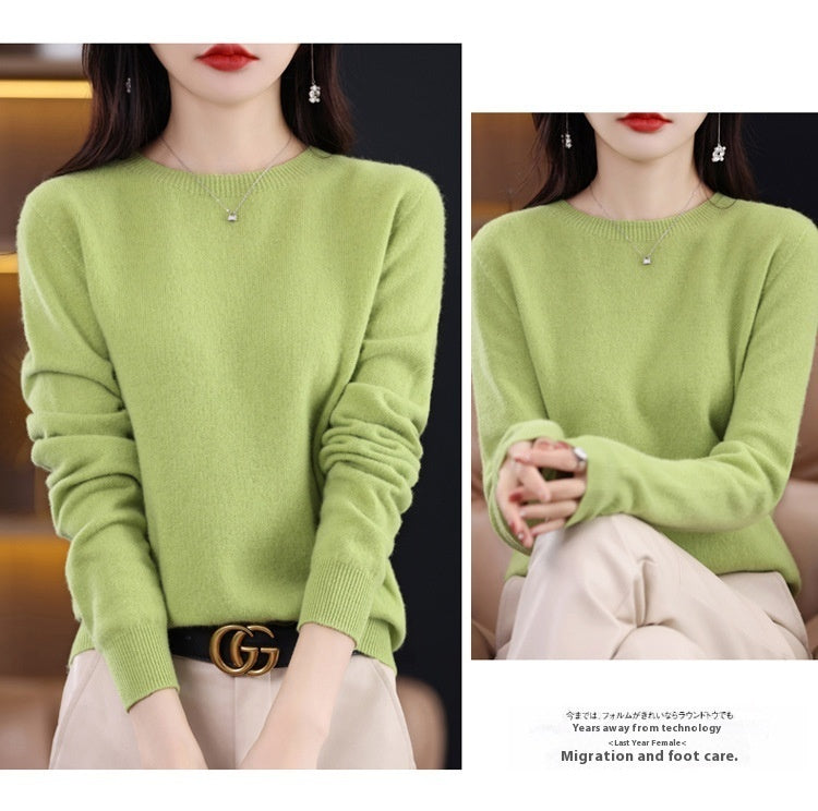 Classic Pure Wool Crew Neck Sweater – Elegant Everyday Pullover for Lovers & Soulmates | same ANTHEM - Fruit Green / L