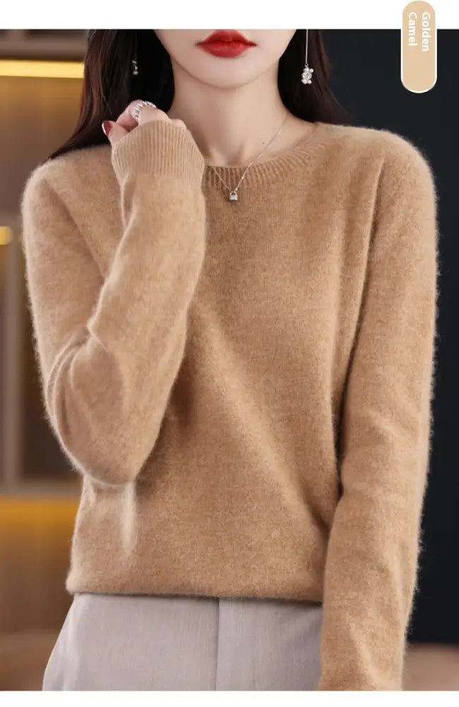 Classic Pure Wool Crew Neck Sweater – Elegant Everyday Pullover for Lovers & Soulmates | same ANTHEM - Golden Camel / L