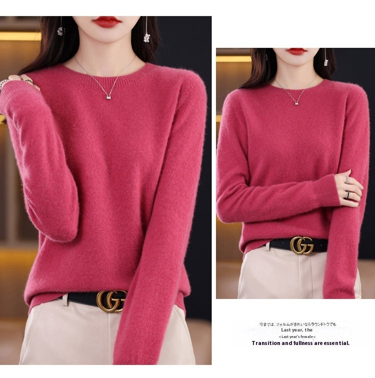 Classic Pure Wool Crew Neck Sweater – Elegant Everyday Pullover for Lovers & Soulmates | same ANTHEM - Raspberry Red / L