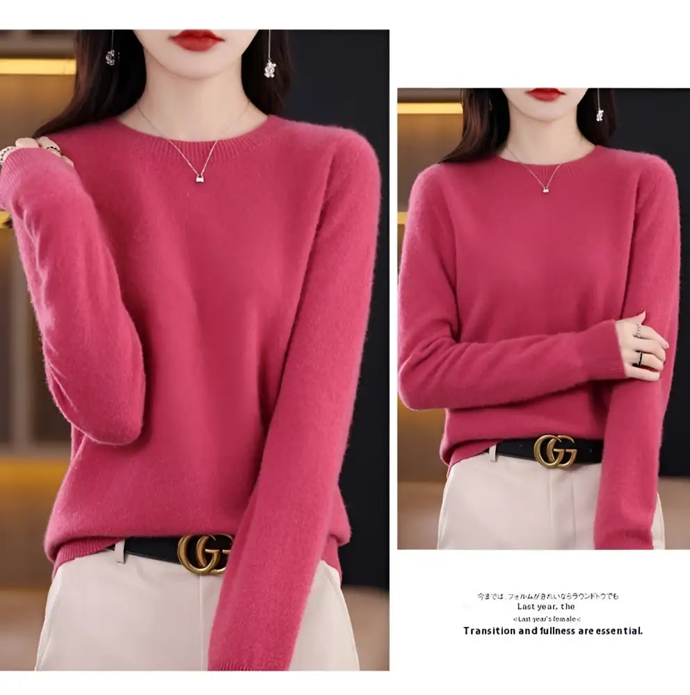 Classic Pure Wool Crew Neck Sweater – Elegant Everyday Pullover for Lovers & Soulmates | same ANTHEM - Raspberry Red / L
